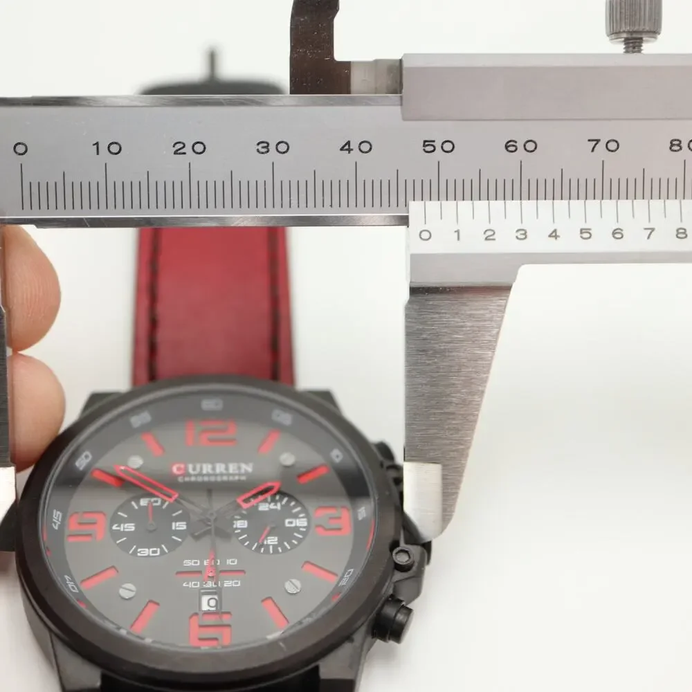 Curren Black Red Jumbo 48mm Chronograph Watch Genuine Leather w New Battery